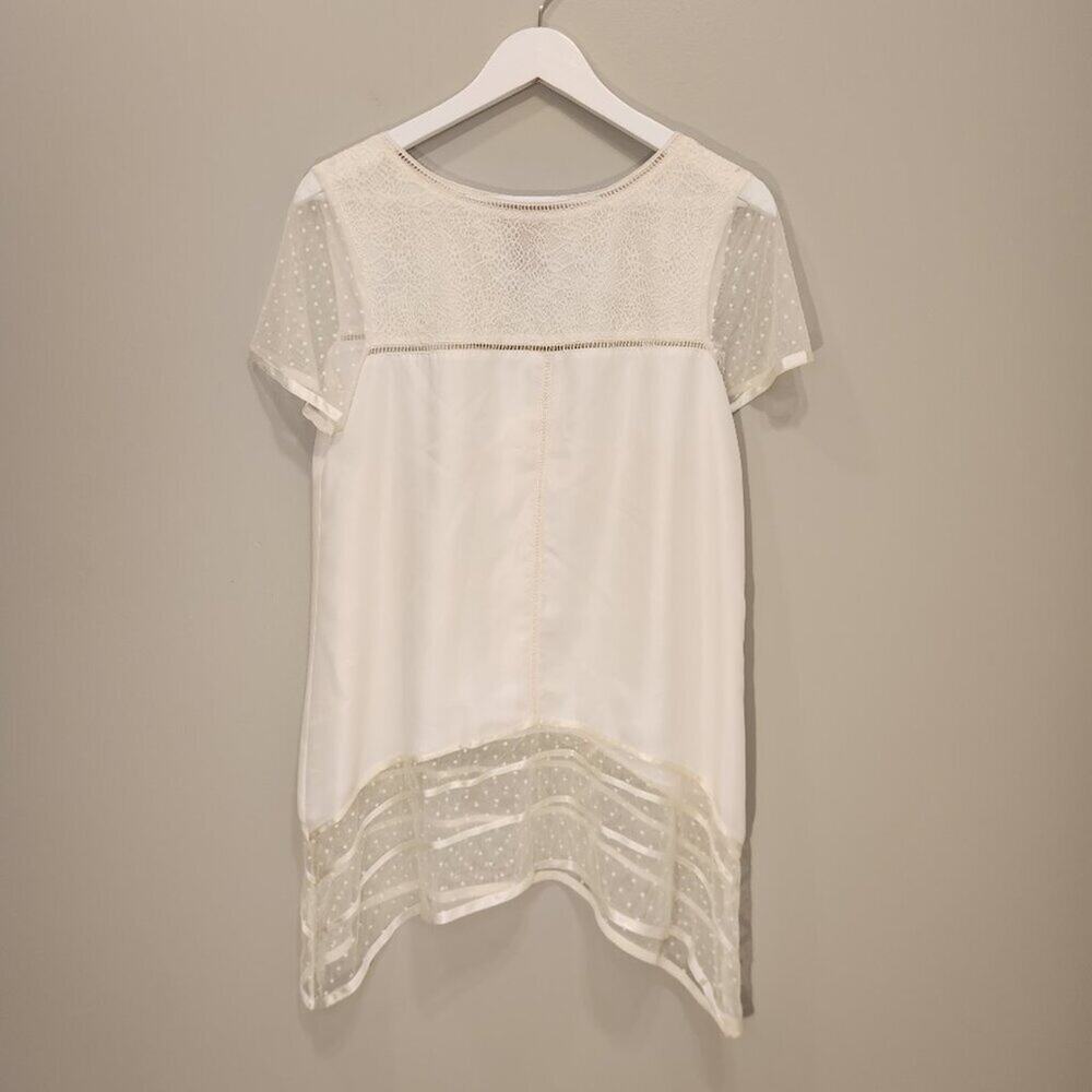 Sundance Blouse Tunic 100% Silk Ivory cream Swiss Dot - Size M